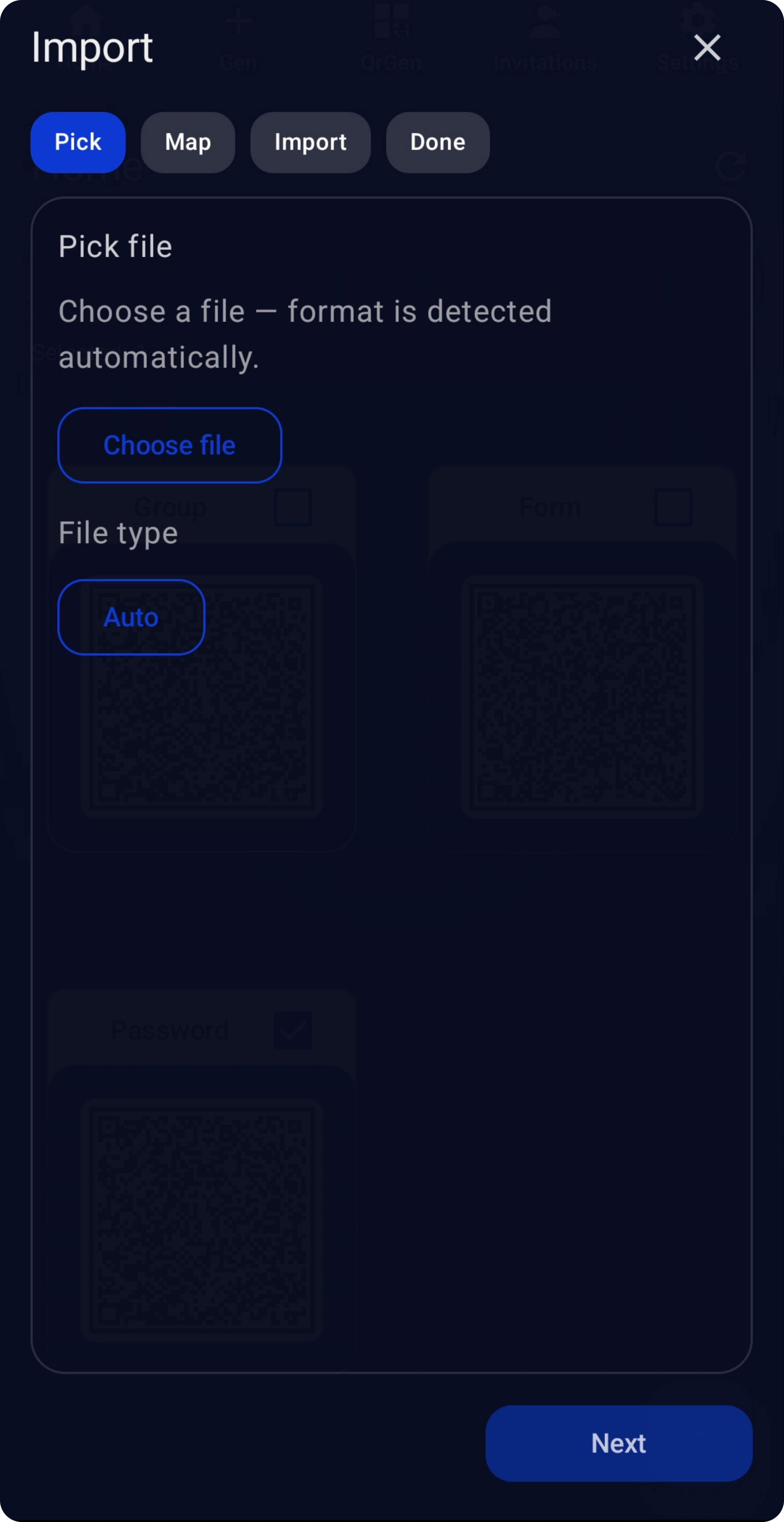WQR import flow with automatic file format detection.
